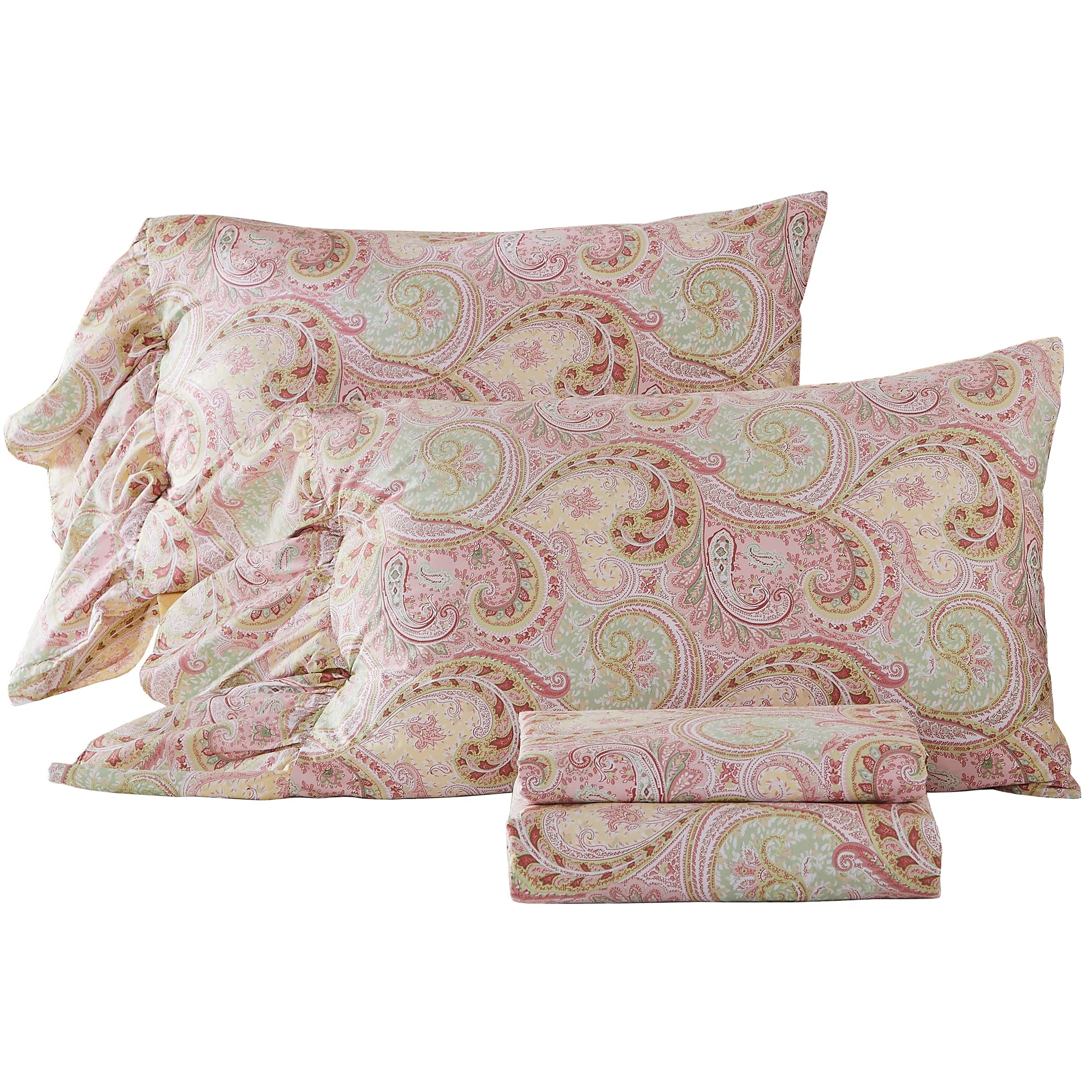 Photo 1 of ABREEZE Boho Paisley Beddding Set Rufffed Bed Sheet Sets Luxury Egyptian Sheets 4-Piece Bedding Set Super Soft Cotton Deep Pocket Queen Size