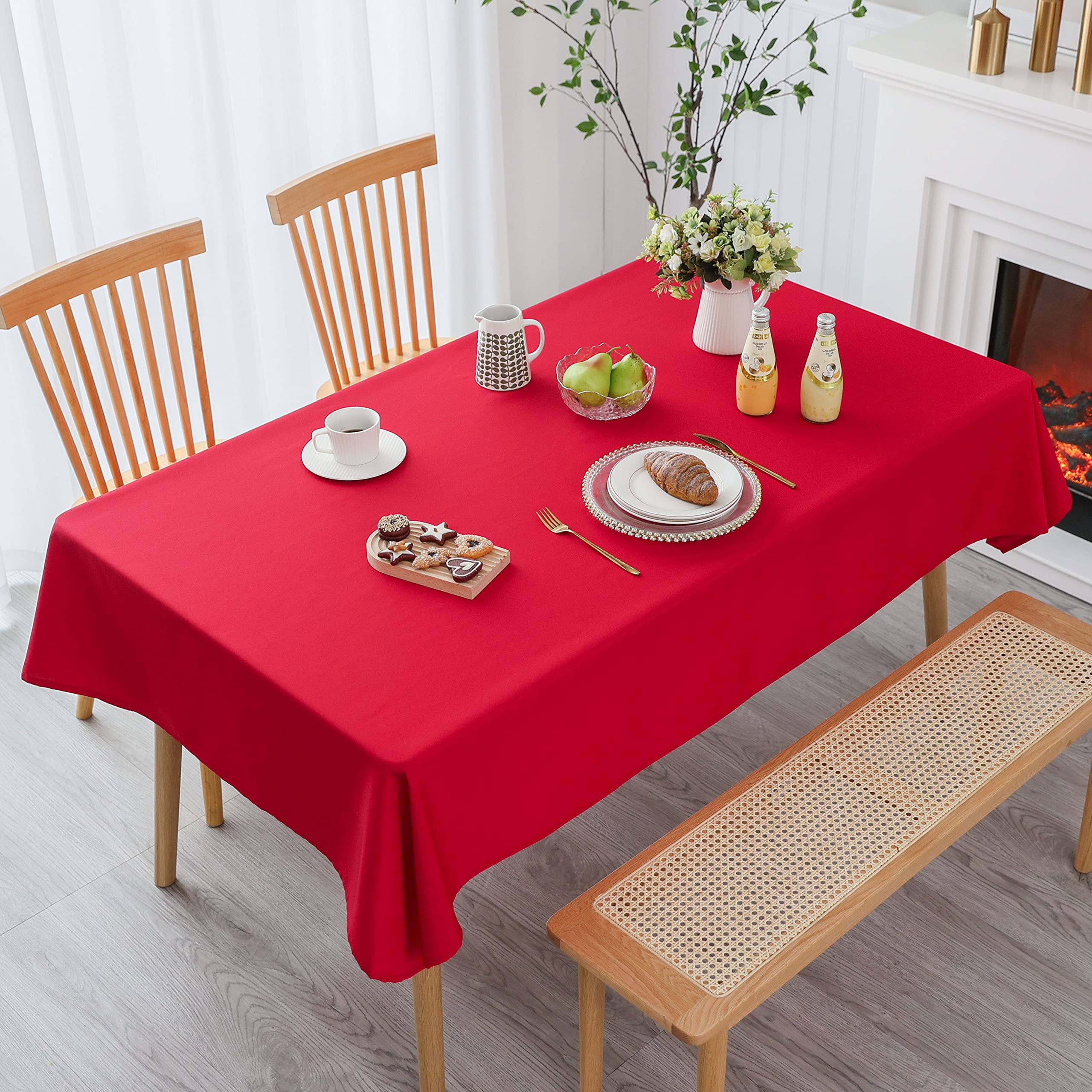 Demetex Large Red Tablecloth 152x305 cm Water Resistant Table Cloth Rectangle Washable Fabric Table Cover for Anniversary Gathering Decorations, 60x120 in, 1 Pc, Red