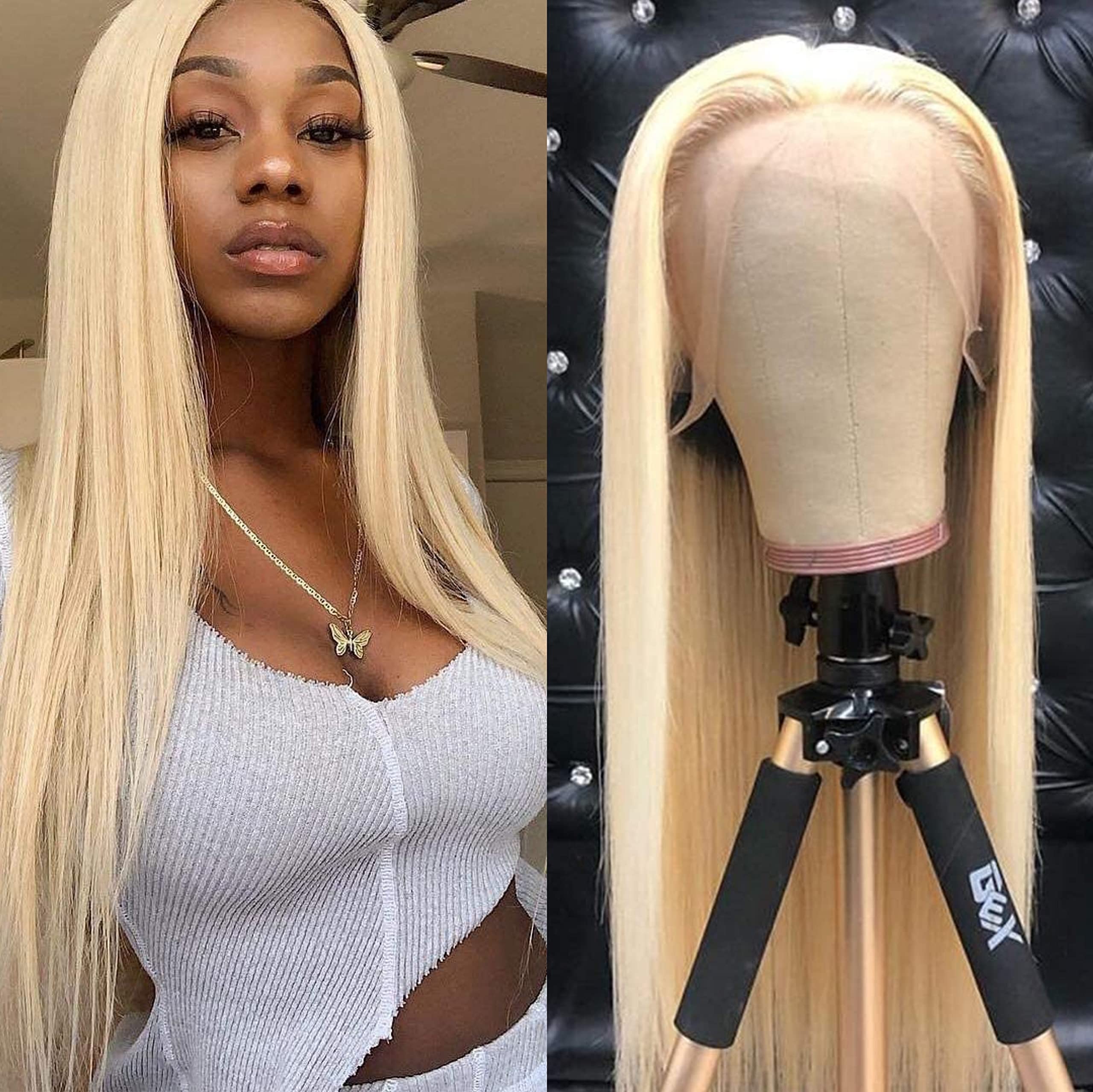 13x4 Blonde Lace Front Wigs Long Straight Blonde Wig Natural Hair Heat Resistant Fiber Hair Synthetic Lace Wigs for Fashion Women (24 Inch, Blondest/lace front wig)