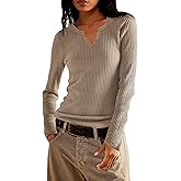 Jar of Love Women's Waffle Knit Tops Long Sleeve Shirts Henley Neck Fitting Warm Tee Tops Sweaters Pullovers