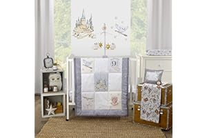 NOJO Warner Brothers Harry Potter Magical Moments Grey and White Hogwarts 3 Piece Nursery Mini Crib Bedding Set - Comforter and Two Fitted Mini Crib Sheets