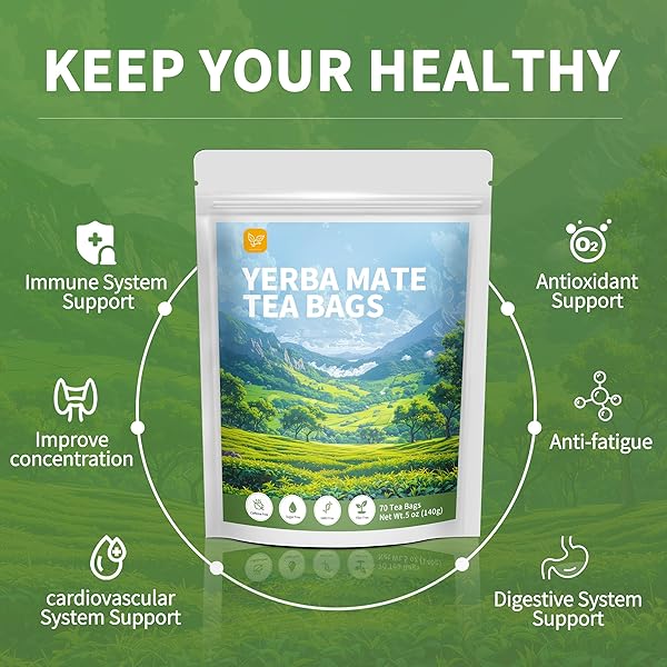 HUDETEX YERBA MATE TEA BAGS WITH 70 COUNT – SUPPORTS CARDIOVASCULAR & DIGESTIVE SYSTEMS, KEEP YOUTH.