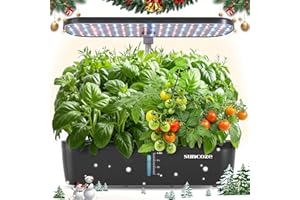 SUNCOZE Hydroponics Growing System Kit 12 Pods, Indoor herb Garden with 20W LED Grow Light, Visible Water Tank with Pump, 2.2"-12.4" Adjustable Height Indoor Gardening System, Gardening Gifts, Black