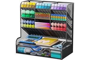 Auvo APH02 Multi-Functional Pen Pencil Holder, Desk Organizer with Drawer, Office & Art Supplies Storage，Large Size (Black)