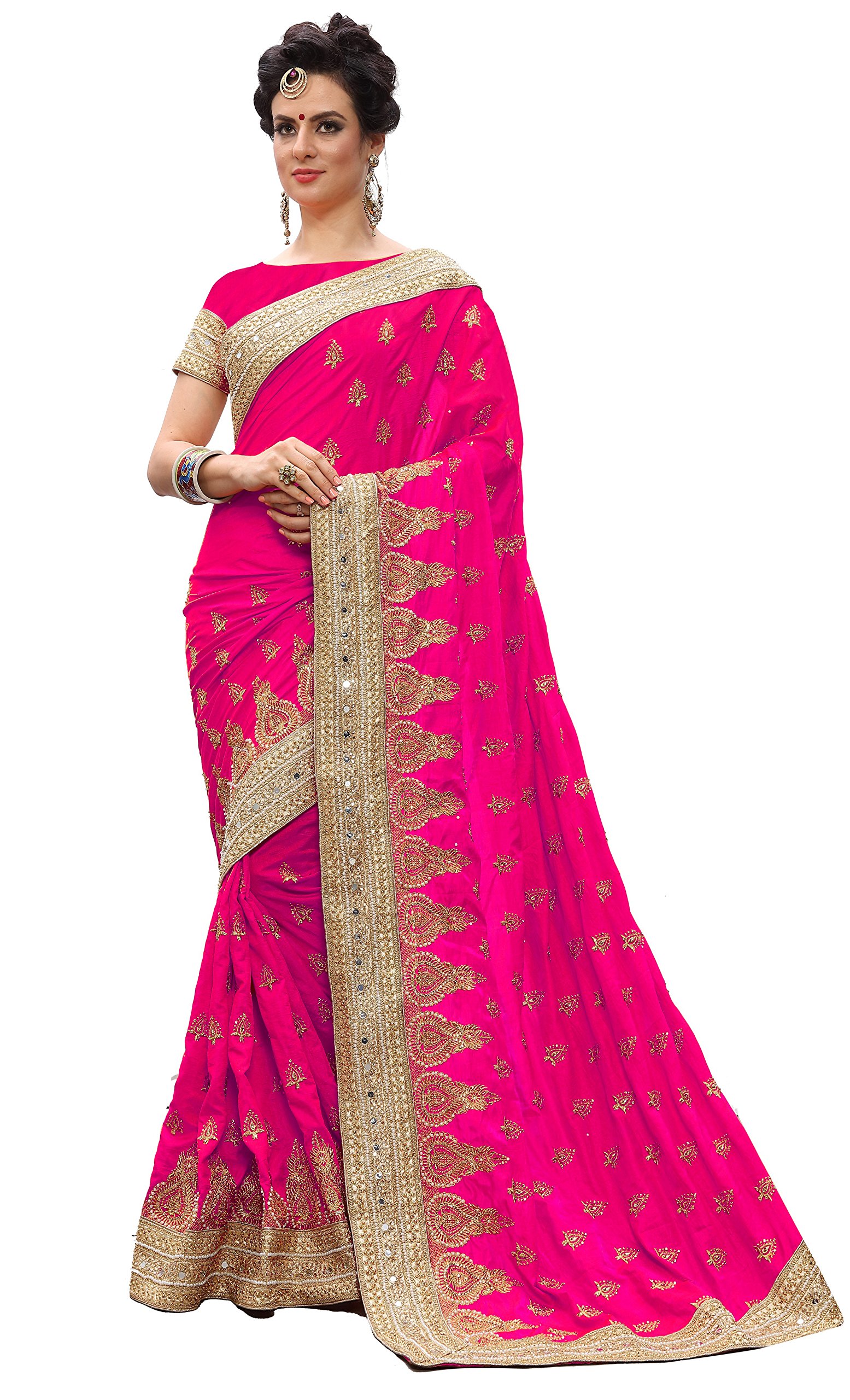 PANASH TRENDSWomen's Silk Heavy Embroidery Saree Blouse Piece