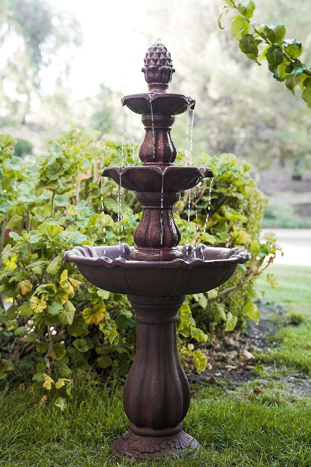XBrand FT973615 3-Tier Freestanding Waterfall Fountain Outdoor Garden, Yard, Lawn, Porch Décor, 52 Inch Tall, Brown : Garden & Outdoor
