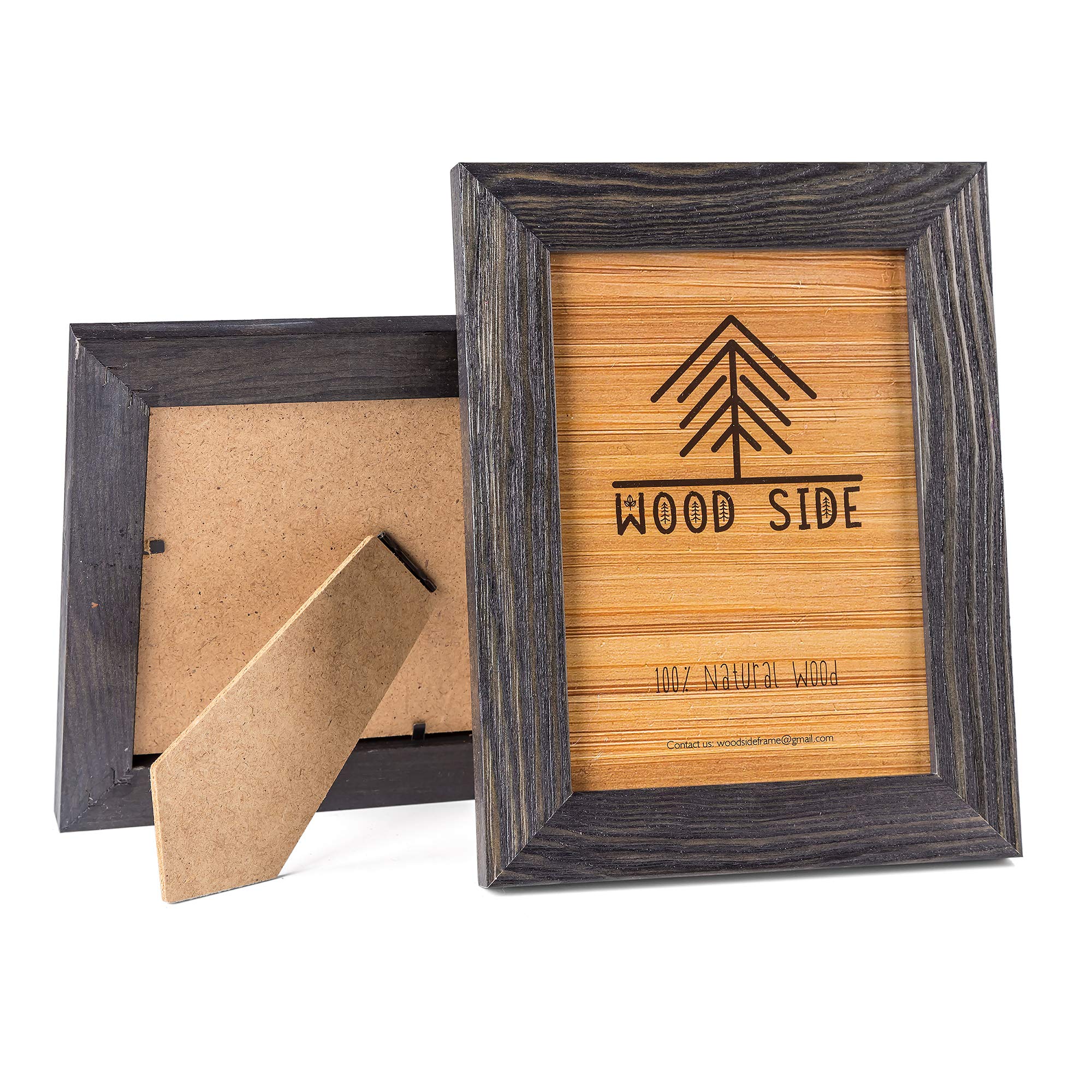Rustic Wooden Picture Frame 4x6 Inch - Set of 2-100% Natural Eco Solid Distressed Wood with Real Glass - Made for Wall and Tabletop Display - Dark Grey