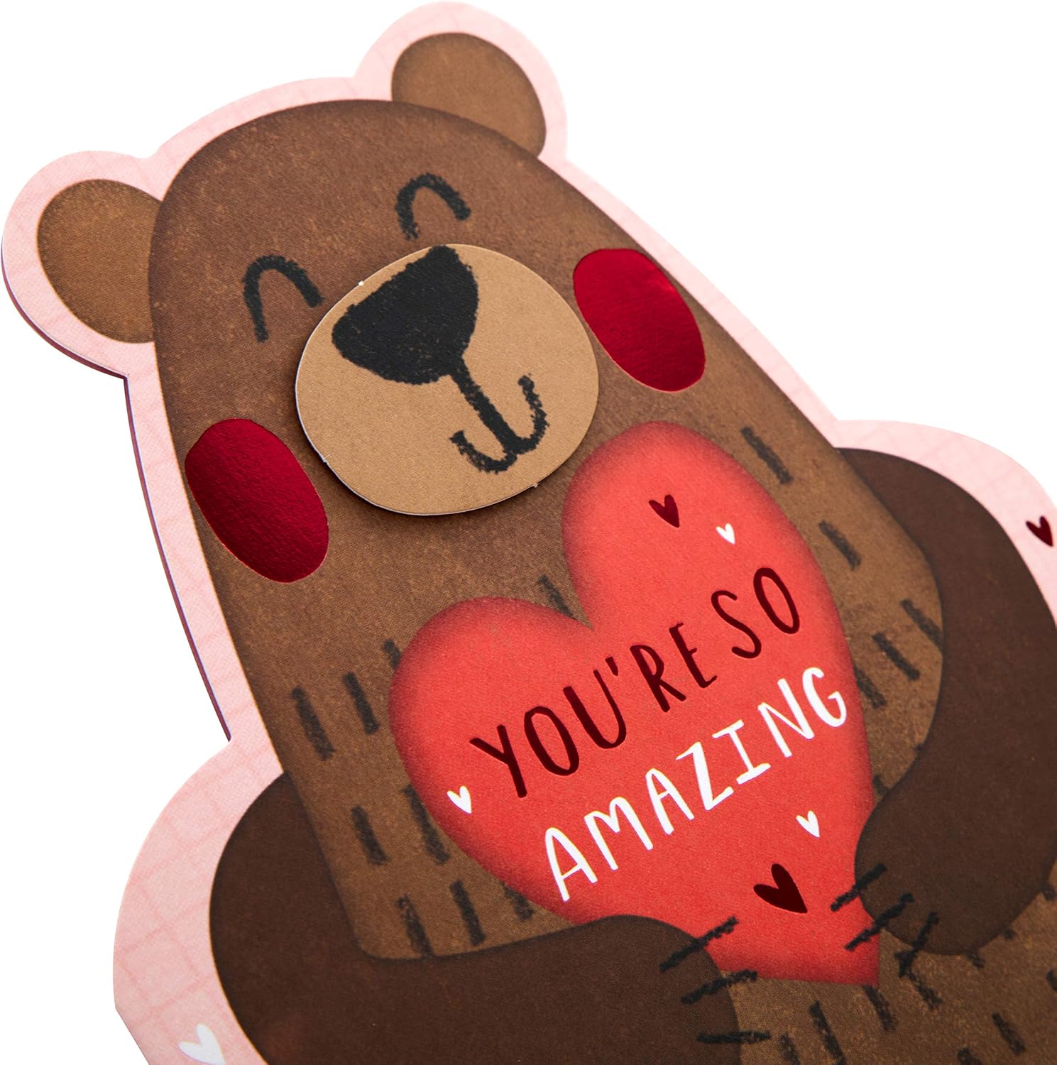 Hallmark Valentines Day Card, Cute Bear Design, Hearts, Pink, Big Bear Hugging Heart, 19.8 cm by 19.8 cm - Image 4
