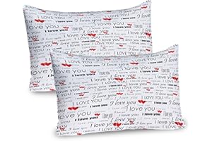 Ambesonne Romantic Pillow Sham Set of 2, I Love You Words Hearts Romance Couple Valentine Plain Backdrop, Quality Microfiber Bedding Item for All Seasons, 30" x 20", Vermilion White