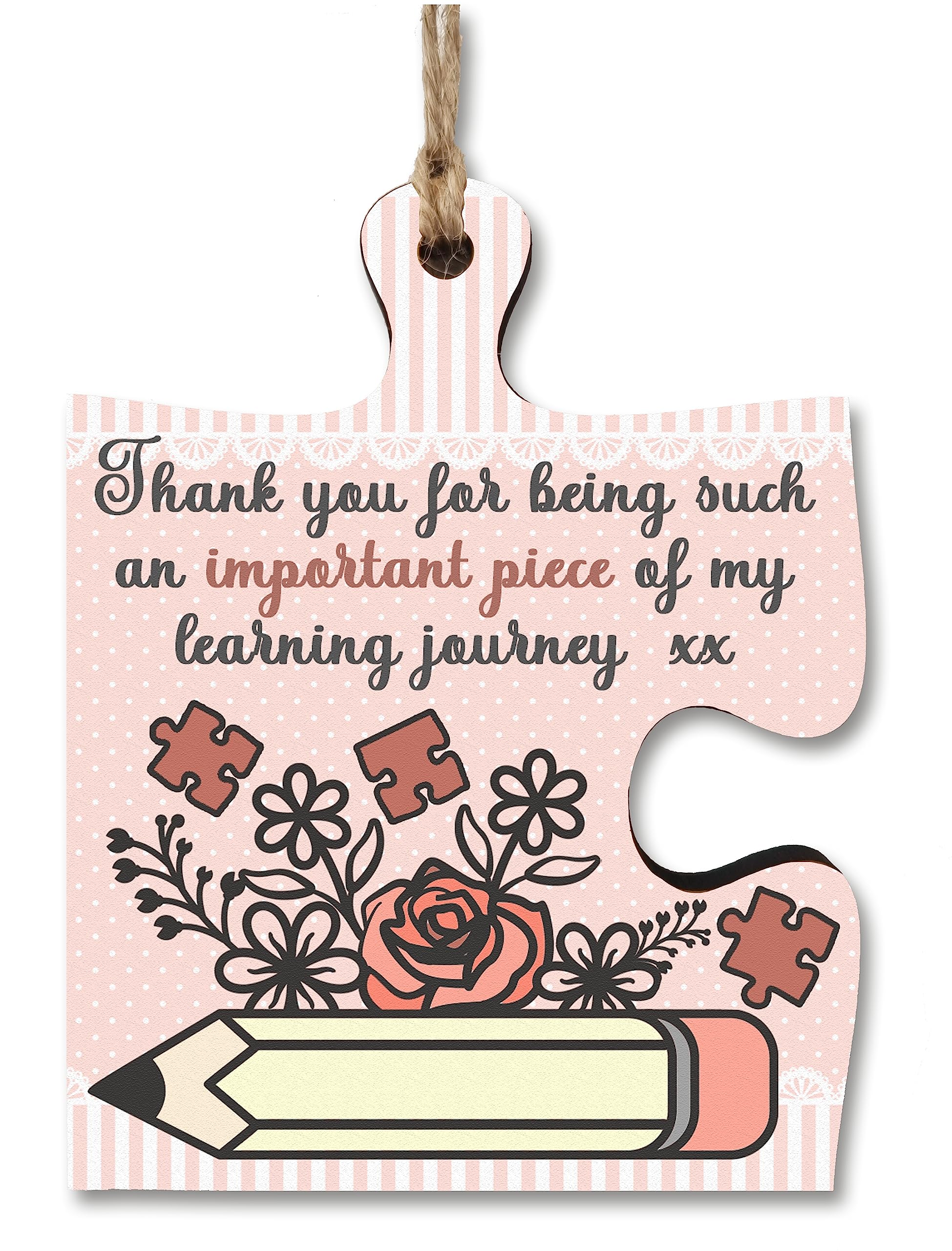 Thank You Important Piece Learning Journey Best Teacher Jigsaw Puzzle Shaped Decorative Hanging Plaque Sign End of Term Gift