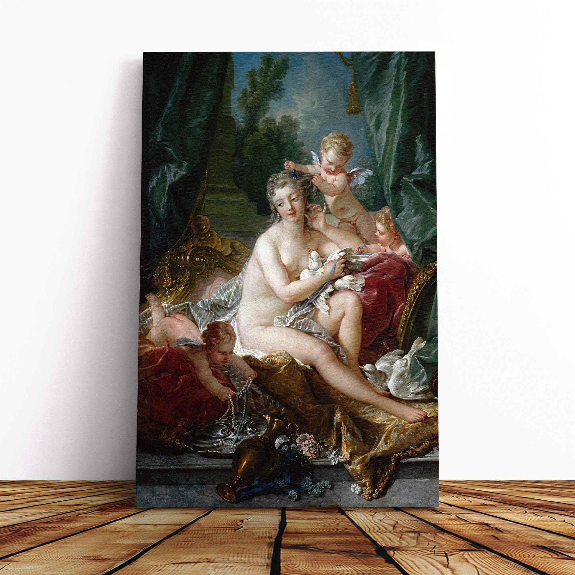 Big Box Art Canvas Print Wall Art Francois Boucher Seated with Cupids | Mounted & Stretched Box Frame Picture | Home Decor for Kitchen, Living Room, Bedroom, Hallway, Multi-Colour, 20x14 Inch