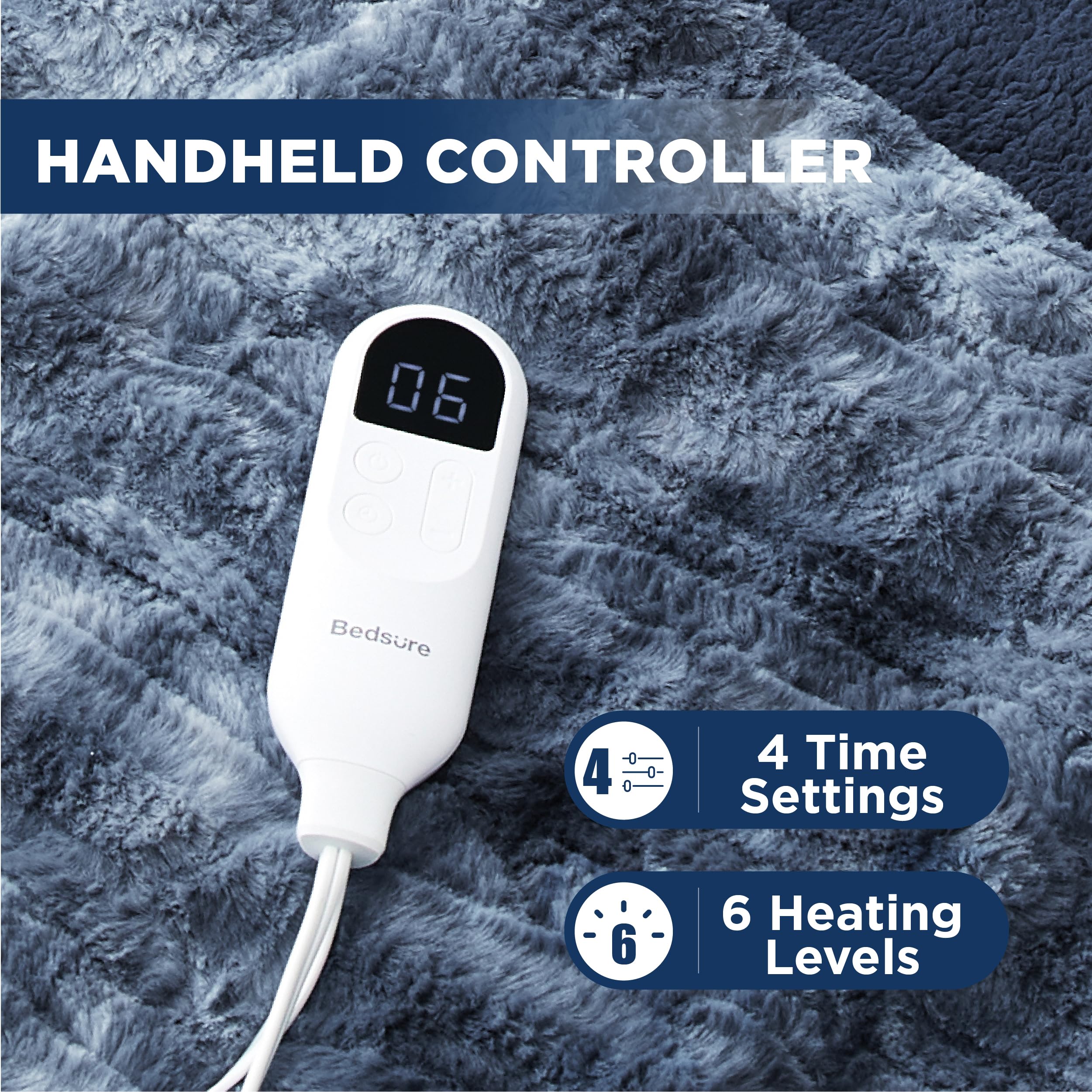 Bedsure Heated Blanket Electric Throw Faux Fur Sherpa, Fast Heating Electric Blanket With 6