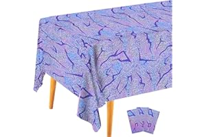 2PCS Demon Hunters Birthday Tablecloth Decorations, Purple Demon Energy Pattern Tablecover Sparkling Holographic Laser |108×5