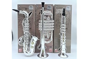 KSMTOYS Toy Instruments Set Trumpet, Saxophone and Clarient with Standard Keys in Perfect Pitch are Easy and intuitive to Create Real Music. Instruments Measures 16 inches in Length.