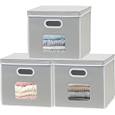 Simple Houseware 12" Fabric Storage Bin with Clear Window &amp; Lid, 3-Pack | Gray
