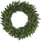 Nearly Natural 24in Artificial Pine Christmas Wreath, Faux Greenery with Clear LED Lights for Indoor Decor