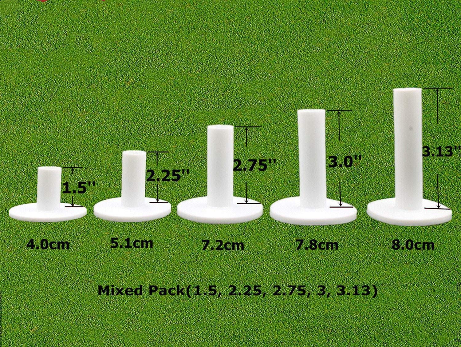 FINGER TEN Golf Rubber Tees for Driving Range Mats Value 5 Pack, Durable for Practice Mat Top Holder Indoor Outdoor (White, Mixed Size)