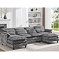 JMYMRY 110" U Shaped Couch, 4 Seat Cloud Couch, High Dense Memory Foam with Double Chaise Lounge & Memory Foam U Shape Sectional Sofa for Living Room (Deep Grey)