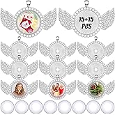 Hicarer 30 Pcs Rhinestone Bezel Wing Pendant Trays Set Include 15 Photo Pendant Tray with Wings and 15 Clear Glass Cabochons for Valentine Jewelry Making Gifts
