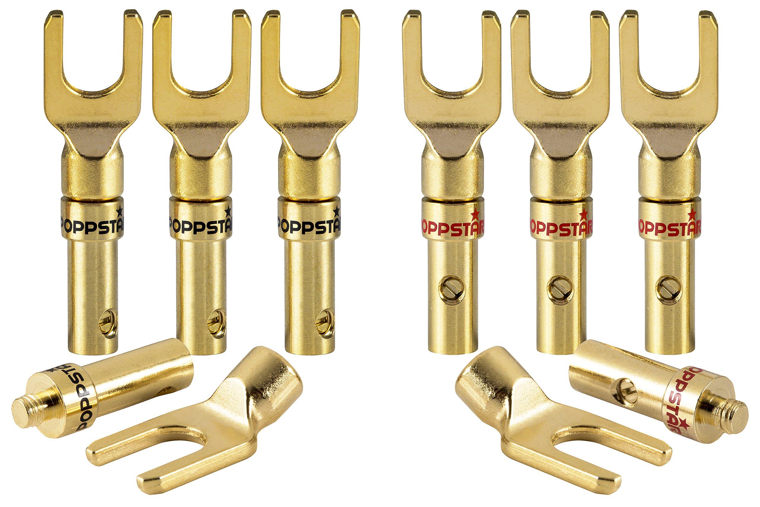 Poppstar 8x Cable Lugs, Fork Plug for electrical connection with speaker cables, up to 4mm², 24k gold-plated
