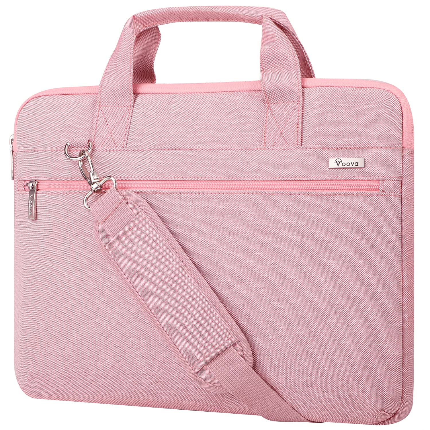 Voova Laptop Bag 17 17.3 Inch for women ladies& Girls, Waterproof Large Computer Case Sleeve for 17-18 Inch HP LG Dell Lenovo Asus Laptop, Slim Briefcase Messenger Bag with Shoulder Strap, Pink