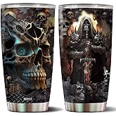 WONWIX Skull Tumbler, Birthday Gifts For Men Who Love Skulls Coffee Mug Cup Christmas Valentine Gift Water Bottle Black Tumblers 20oz Stainless Steel Travel Cups With Lid