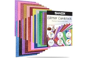 SANZIX 45 Sheets, 20 Colors (300 GSM) Glitter Cardstock comes with EXTRA SHINE! 8.27x11.7 Inches, 110 lb - Non-shedding Glitter Cardstock for Cricut, Crafts and DIY Projects
