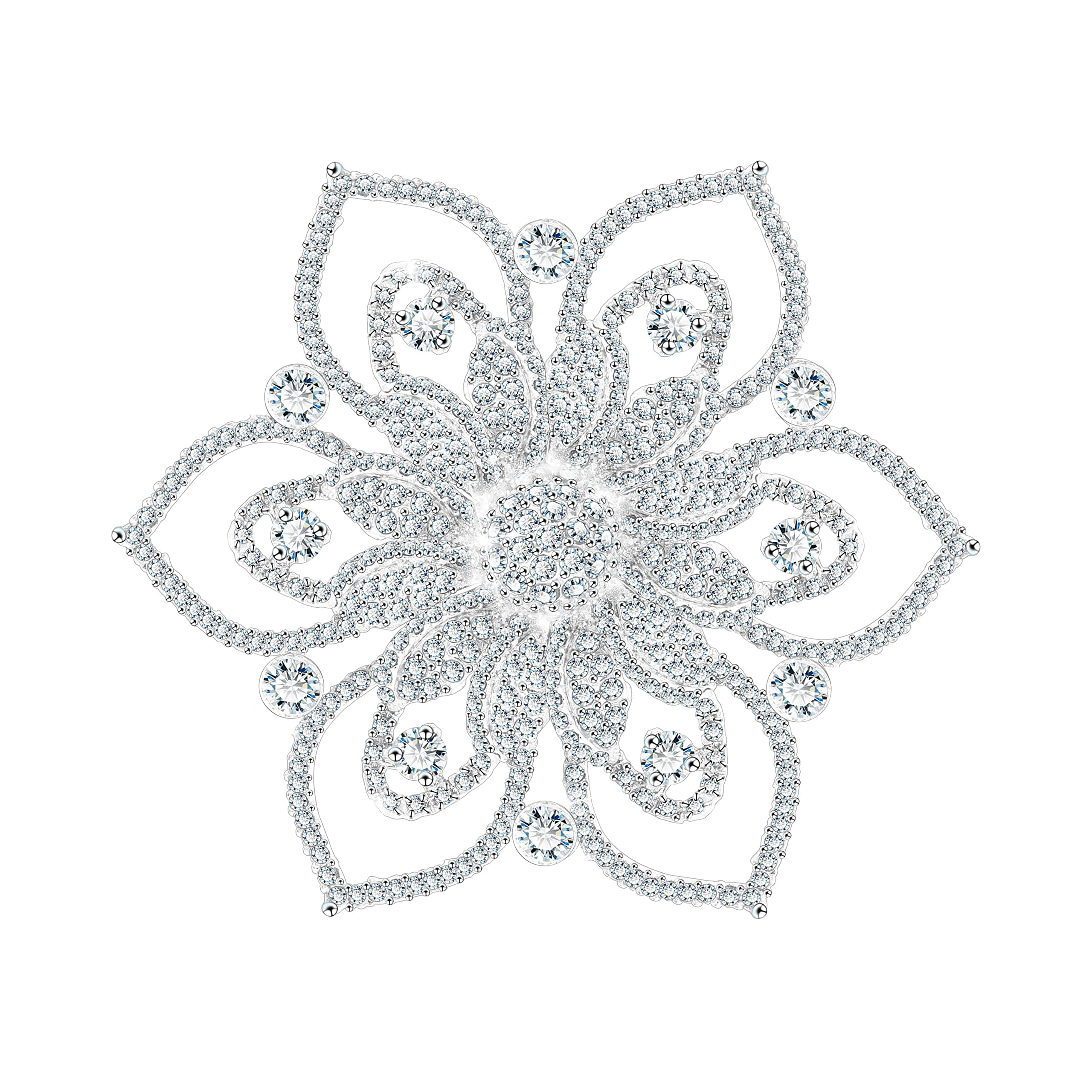 KristLand Flower Brooch Breastpin Corsage with Crystal White Gold Plated Vintage Art Deco Flower Outfits Brooch Accessories Jewelry for Women Ladies Girls
