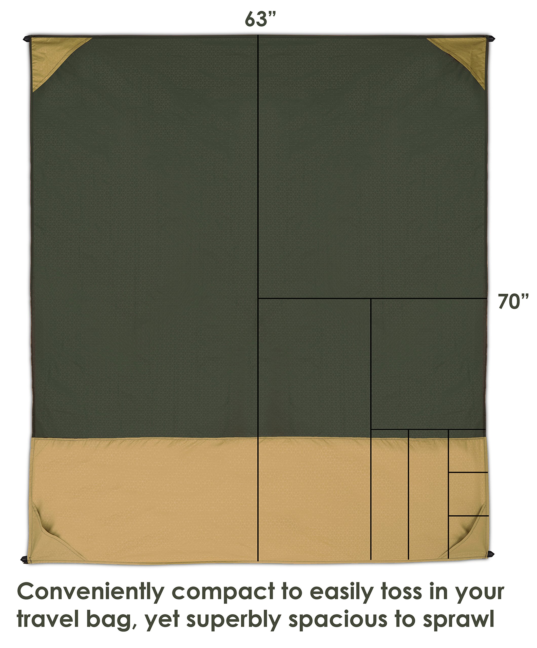 Ultra Portable Pocket Blanket – Waterproof Packable Blanket Perfect for Travel, the Beach, Camping, Picnics, Backpacking – Compact Blanket + FREE BONUS Bottle Holder Carabiner with Compass by Out&Joy