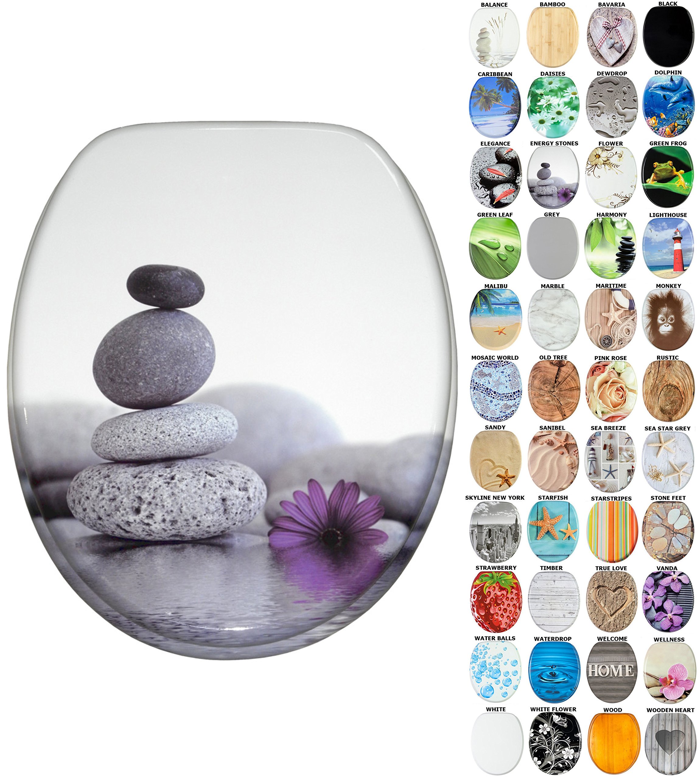 Sanilo Soft Close Toilet Seat, Wide Choice of New Toilet Seats, Stable Hinges, Easy to Mount (Energy Stones) — image 1