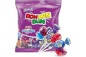 Colombina Bon Bon Bum Lollipops w/Bubble Gum Center, Berry Explosion Mix, Individually Wrapped, Ideal for Party Favors and Gifts, 1 Pack (10 Count)