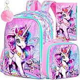 TXHVO 16" Unicorn Backpack, 3Pcs School Bookbag for Girls with Lunch Box, Kids Backpacks for Elementary Preschool Kindergarten(Pink)