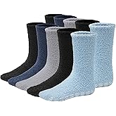 Debra Weitzner 5/6 Pairs Mens Fuzzy Socks Grip Socks Microfiber Plush Sleeping Socks Soft Anti-Skid Solid