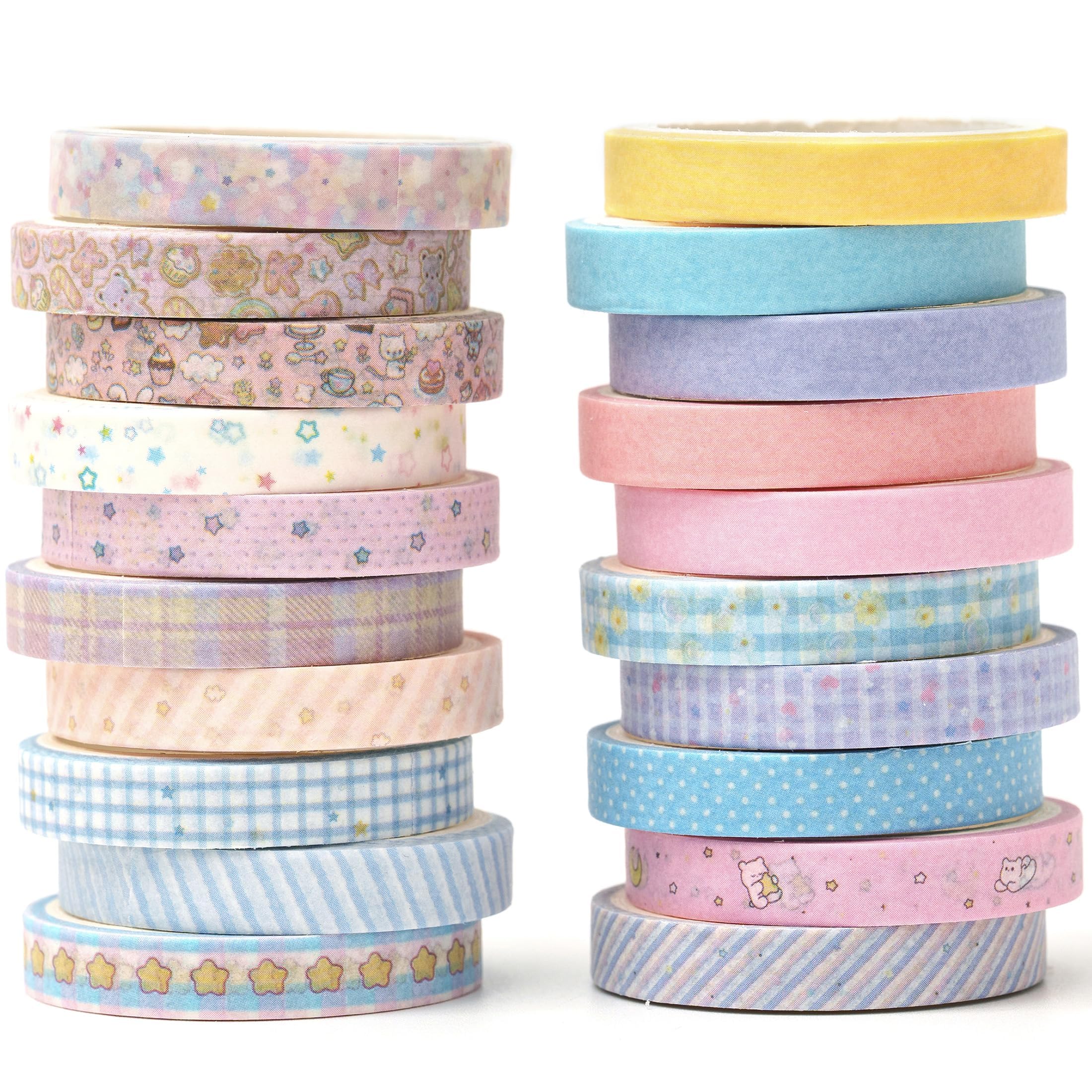 YUBX Vintage Washi Tape Set 20 Rolls Skinny Retro Decorative Antique Patterns Masking Tapes for Arts, DIY Crafts, Journals, Planners, Scrapbook, Wrapping (Kawaii)