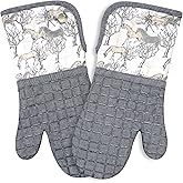Silicone Printing Oven Mitts Heat Resistant to 500 Degree,Yarm-Dyed Oven Gloves with Animal Design Non-Slip for Kitchen Cooking Barbecue Baking and Machine Washable. (Gray Oven Mitts)