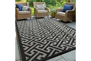 PASAMIC Waterproof Outdoor Rug 5x8 ft, Reversible Plastic Straw Rug, Easy to Clean Patio Rug, Portable Carpet for Patio, RV, Deck, Balcony, Backyard, Picnic, Beach, I-Shaped, Black