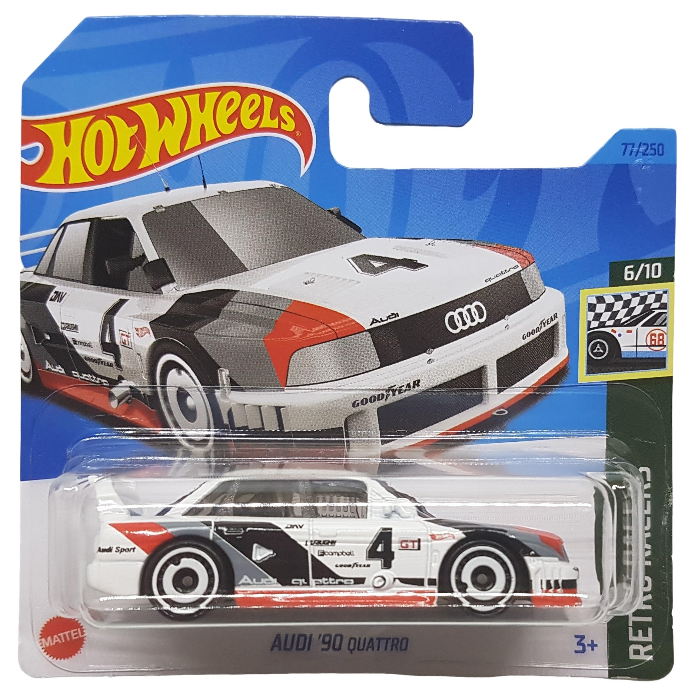Hot Wheels - Audi '90 Quattro - Retro Racers 6/10 - HKG35 - Short Card - Good Year - White - Mattel 2023