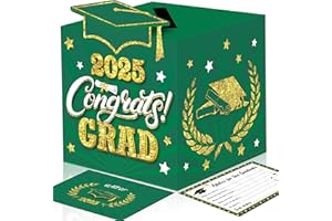 algpty Graduation Wish Cards with Green and Gold Card Holder Box - 36PCS Class Of 2025 Graduation Advice Cards and 2025 Congrats Grad Card Box for Party Supplies Decoration