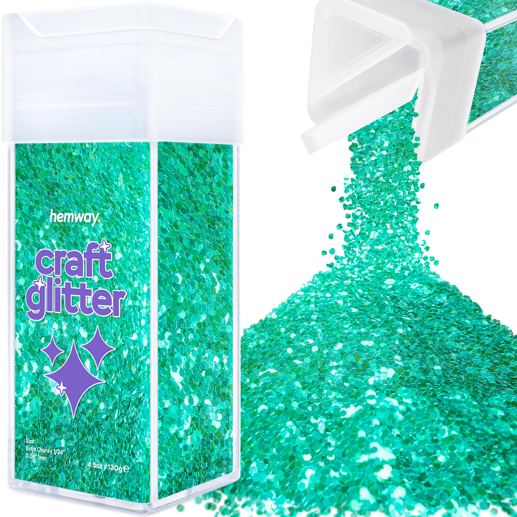 Hemway Glitter Shaker Turquoise Blue 110g Extra Chunky, Craft Glitter Shaker for Resin & Epoxy Crafts, Christmas Art Supplies, Nail, Body, Face, Eye, Festival, Crafting, Slime, Sparkle