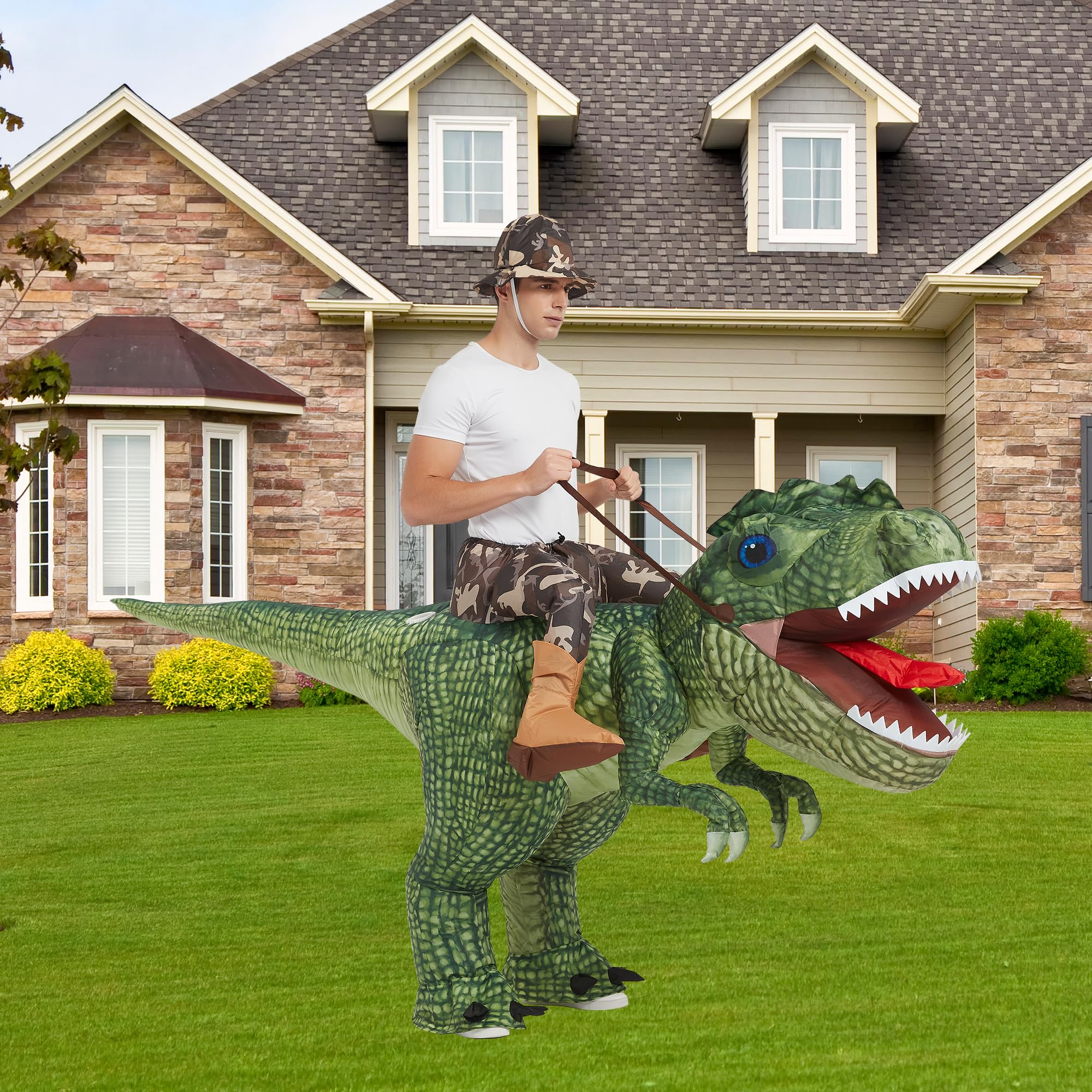 One Casa Inflatable Costume Dinosaur Riding T Rex Air Blow up Funny Party Halloween Costume for Adult