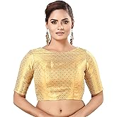 Madhu Fashion Women's Traditional Rich Golden Banarasi Brocade Stitched Readymade Saree Blouse