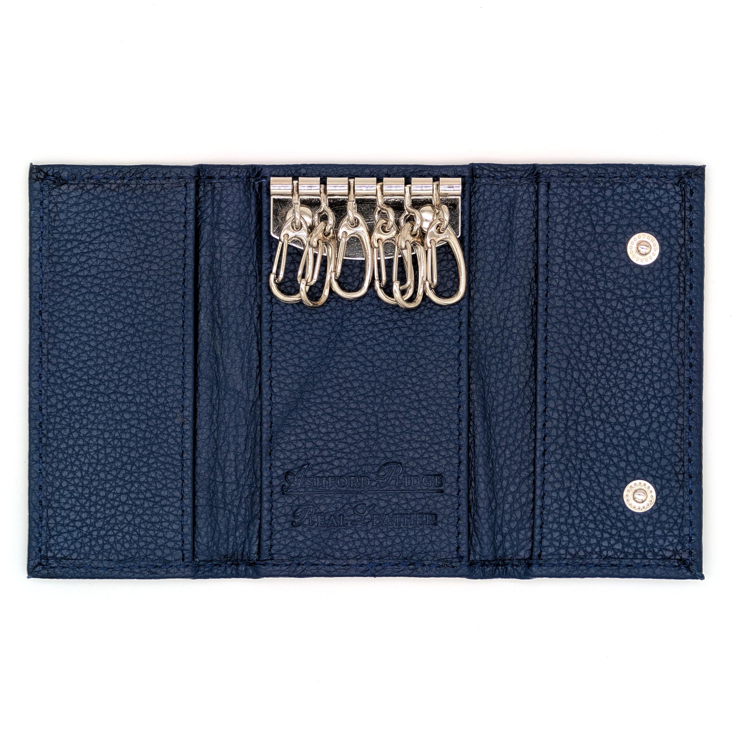 Ashford Ridge Real Leather Key Case Holder Wallet for Men and Women - Navy