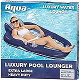 Aqua Luxury Water Lounge, X-Large, Inflatable Pool Float with Headrest, Backrest & Footrest, Navy/Light Blue