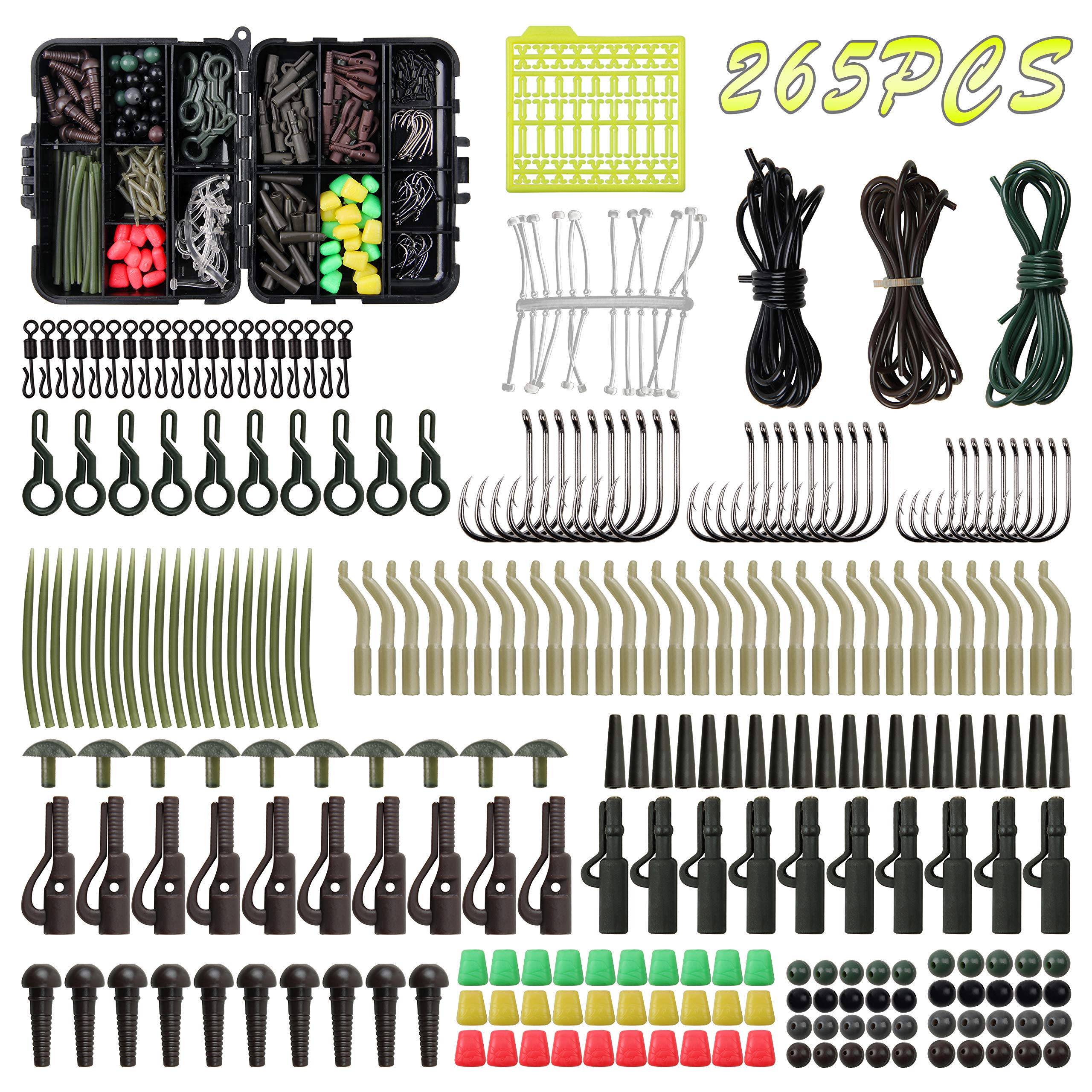 SHADDOCK 265pcs Carp Fishing Tackle Box Kit Include Carp Fishing Swivels Snaps Tubes Hooks Leader Rigs Boilie Stops Equipment Carp Hair Rigs Kit Carp Fishing Terminal Tackle Box