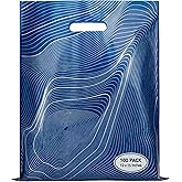 Rainbows & Lilies 100 Thick Blue Plastic Bags with Handles - 12"W x 15"H Bulk Reusable Shopping Bags for Business, Retail Store, Boutique - Holds Merchandise, T-Shirts, Gifts, Products, Party Favors