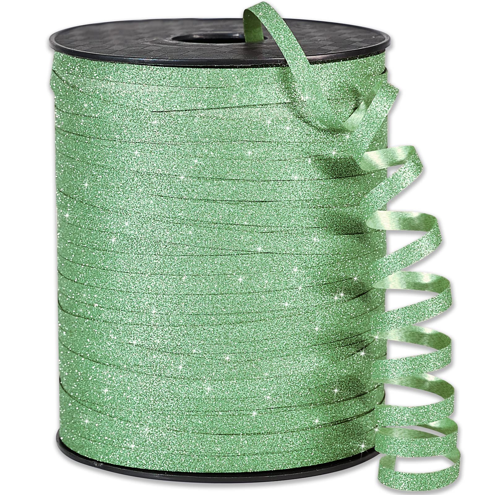 Photo 1 of PartyWoo Green Ribbon, 500 Yard, Sage Green Curling String Balloon Thin Gift Glitter Ribbon for Gift Wrapping Balloons Presents Floral Graduation Christmas Birthday Wedding Party Decorations (1 Roll)
