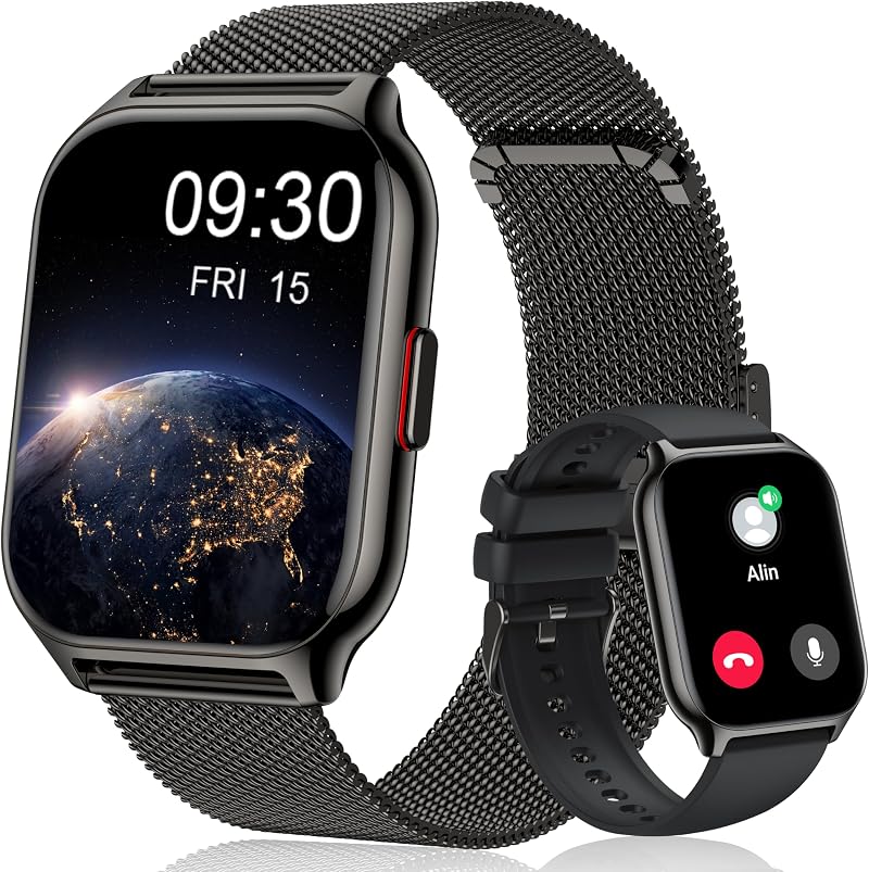Popglory 2.01" Smart Watch for Women Men, Call, BP HR Sleep, 100+ Sports,