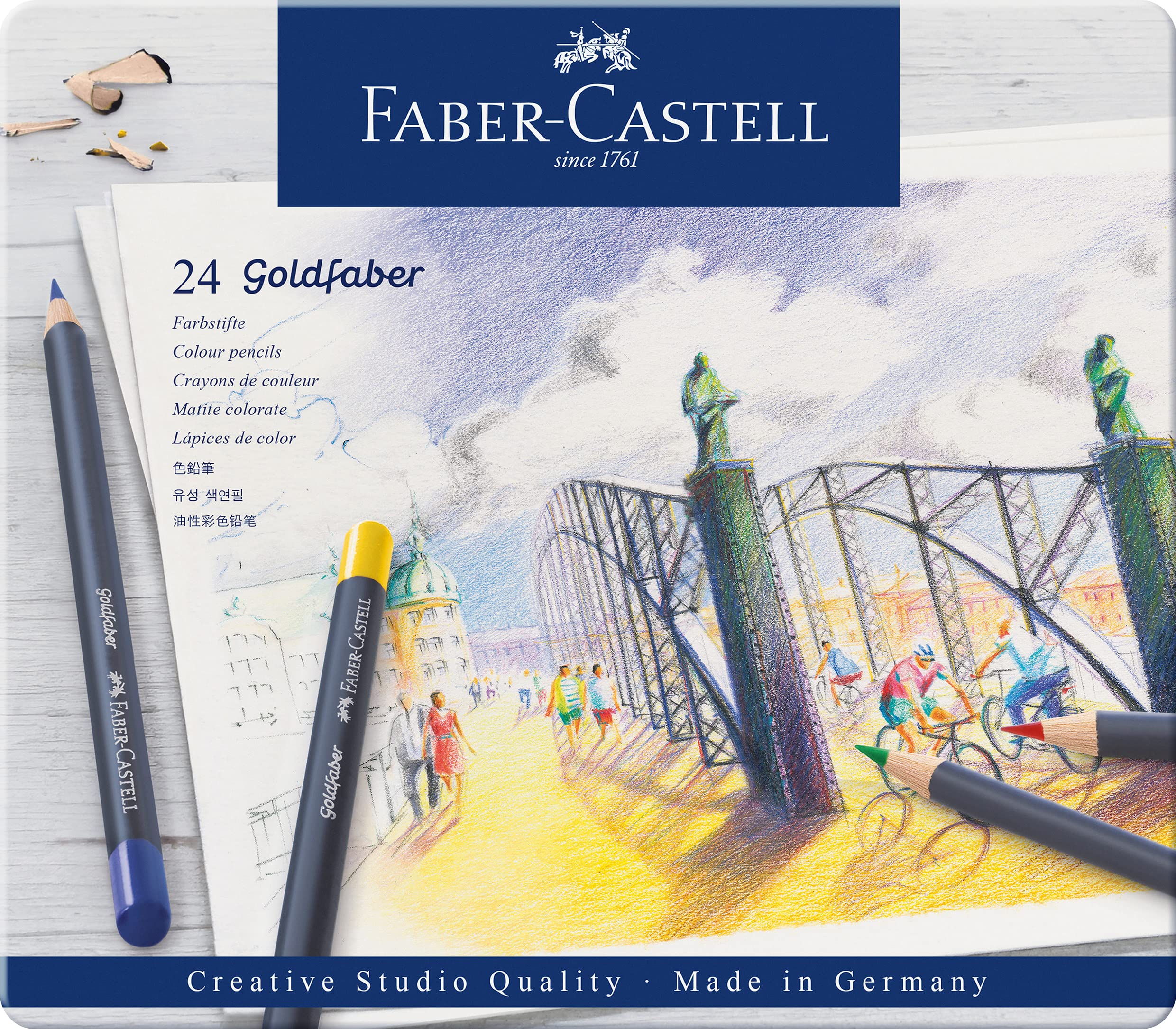 Faber-Castell Creative Studio Goldfaber Colour Pencil, Multicoloured Tin of 24 Pencils, Art, Craft, Drawing, Sketching, Home, School, University, Colouring