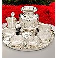indiancraftsbykanika German Silver Pooja thali Set 9 Pieces for Housewarming Pooja/Diwali Pooja/Gift