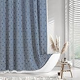 MitoVilla Blue Boho Shower Curtains for Modern Farmhouse Bathroom Decor, Bohemia Geometric Country Thick Cotton Fabric Shower Curtain, Rustic Tassel Cloth Shower Curtain, 72 x 72
